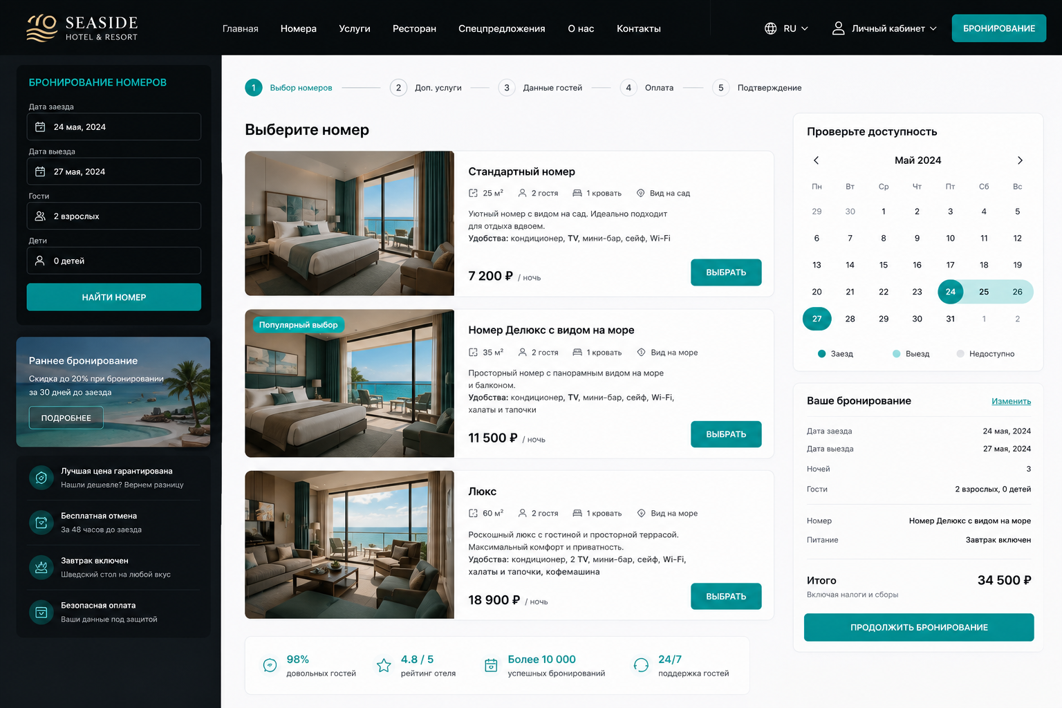 Сайт отеля и курорта «Seaside Hotel &amp; Resort»